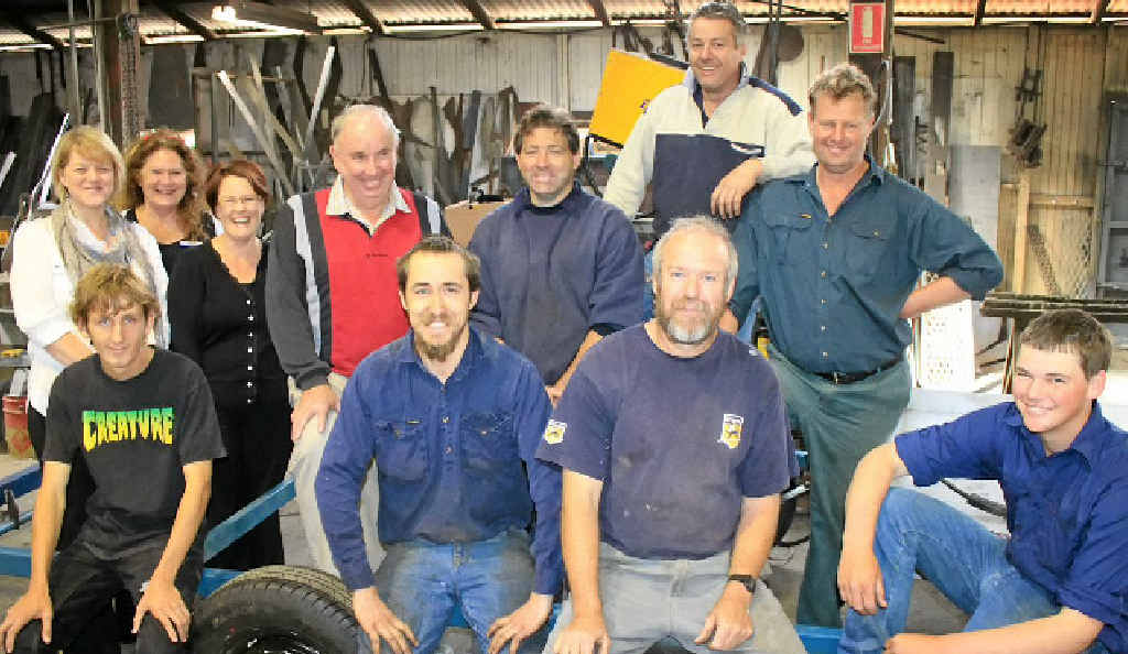 Melissa Bellingham, Donna Howard and Majella Sollars with Shelley’s Industries’ Tom Dwan, Alexander Manfield, Andrew Laws, Shaun McKey, (back) Bruce Shelley, Jason Marriage, Dennis Glandille and Neil Steketee. Melissa Bellingham, Donna Howard and Majella Sollars with Shelley’s Industries’ Tom Dwan, Alexander Manfield, Andrew Laws, Shaun McKey, (back) Bruce Shelley, Jason Marriage, Dennis Glandille and Neil Steketee.
